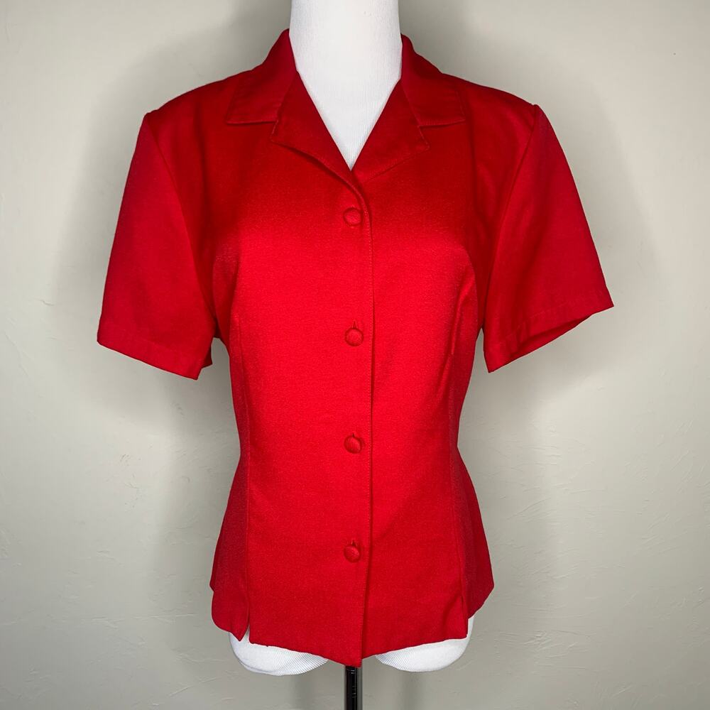 Red Vintage Tie Back Short Sleeve Button Up Blouse Sz Medium